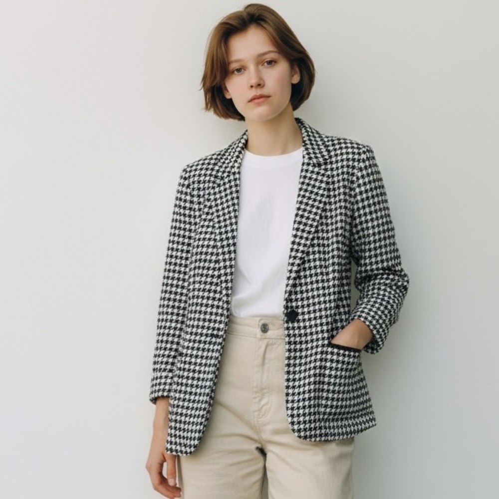 Calvin Klein Black and White Houndstooth Blazer
